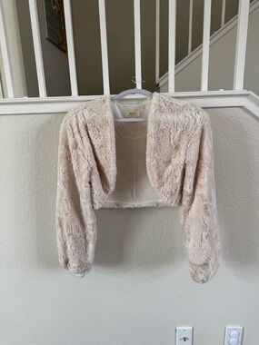 Anthropologie Cropped Faux Fur Teddy Jacket - Beige